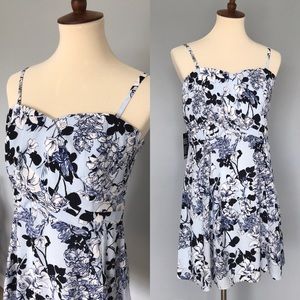 NWT Blue floral A-line strapless dress